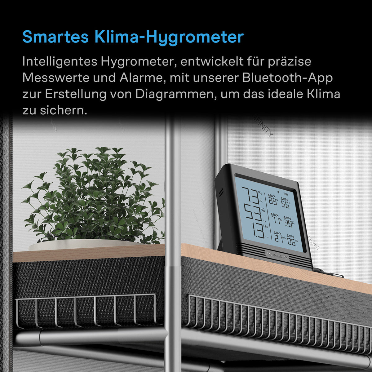 AC Infinity Smart Hygrometer B1 mit Display und externem Klimasensor