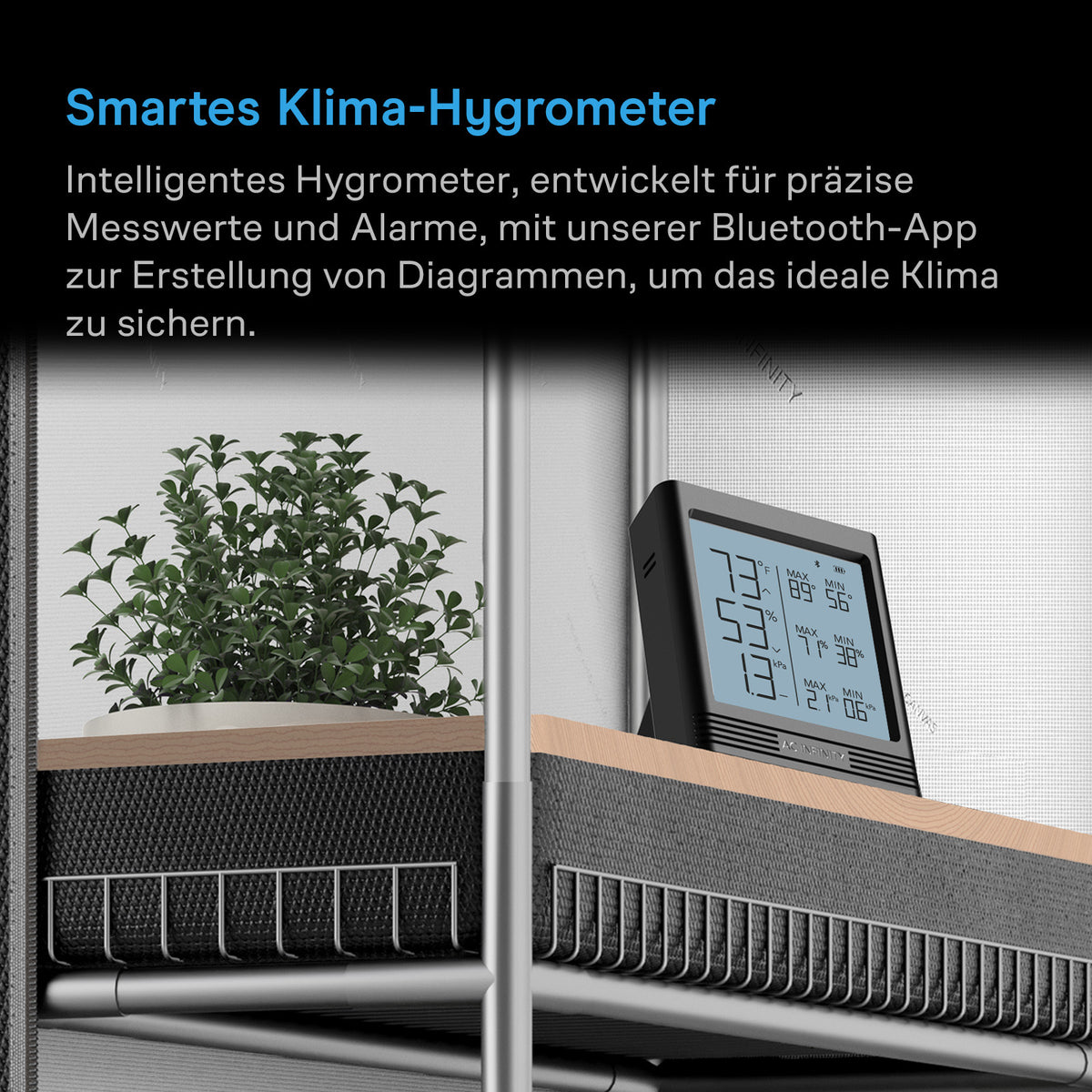 AC Infinity Smart Hygrometer B2 mit Display und internem Klimasensor