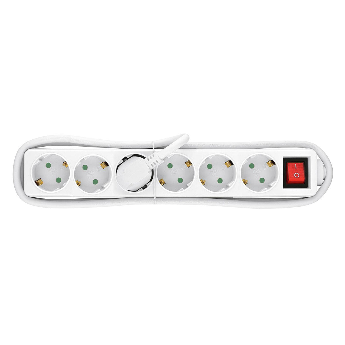 Weiße 6-fach Tischsteckdose von HEITECH mit Ein-/Ausschalter