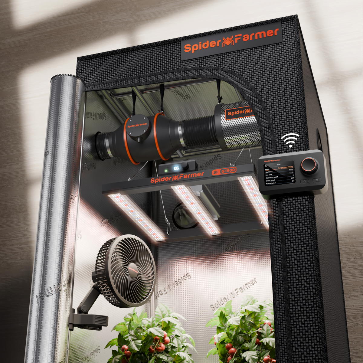 Spider Farmer Komplettset 70x70x160 cm Growbox Kit G1500 LED mit GGS Controller