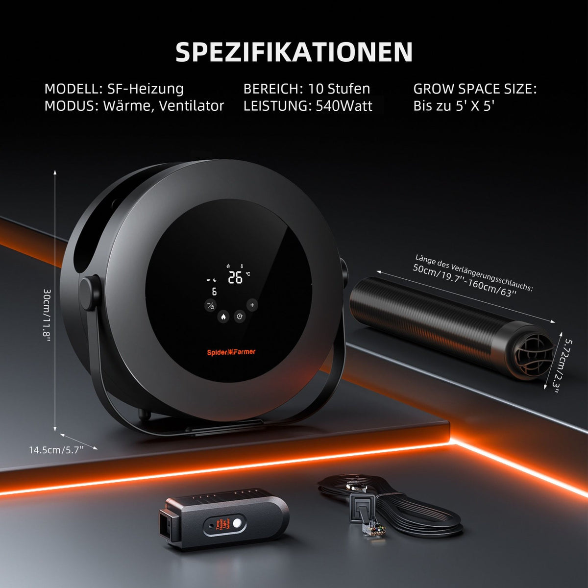 Spider Farmer Heizlüfter 10 Stufen 540 Watt