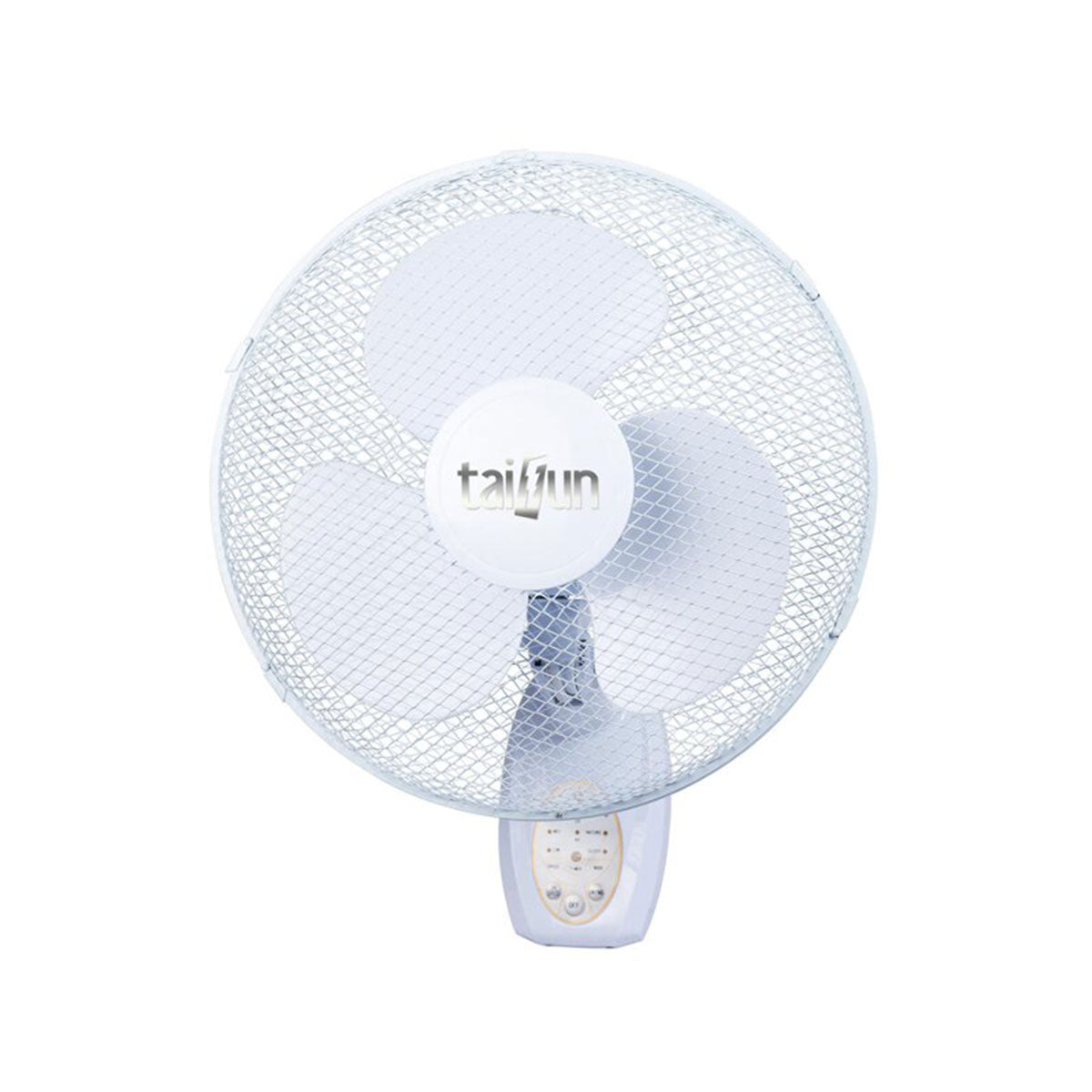 Taifun Wandventilator mit Fernbedienung: Weißer Taifun Wandventilator mit Schutzgitter und integriertem Bedienfeld, ideal zur festen Montage an der Wand für eine effiziente Luftzirkulation.