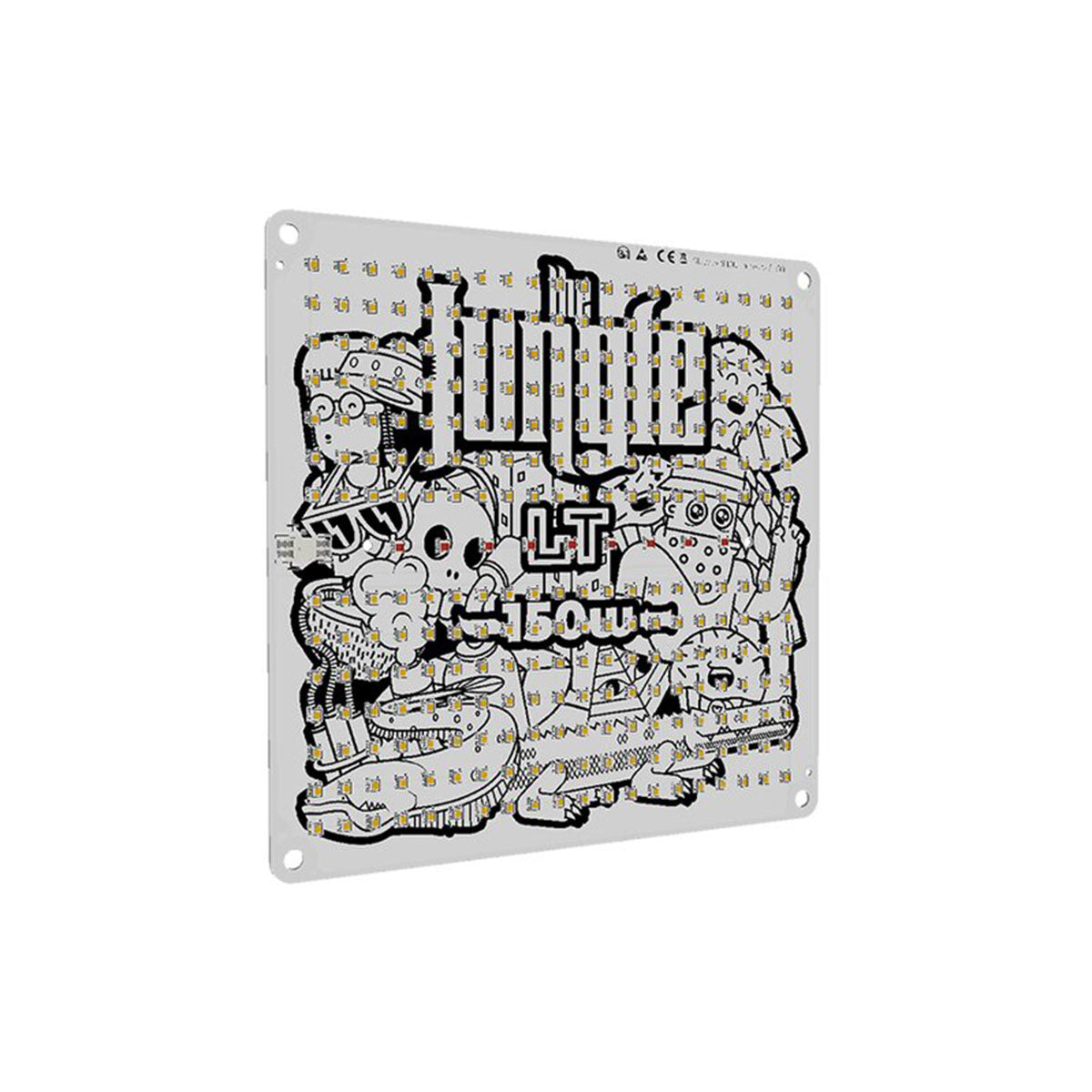 LED-Panel “The Jackson LT” mit 150W Leistung, bedruckt mit einzigartigen Illustrationen im Comic-Stil, ideal für die gleichmäßige Beleuchtung in Grow-Umgebungen.