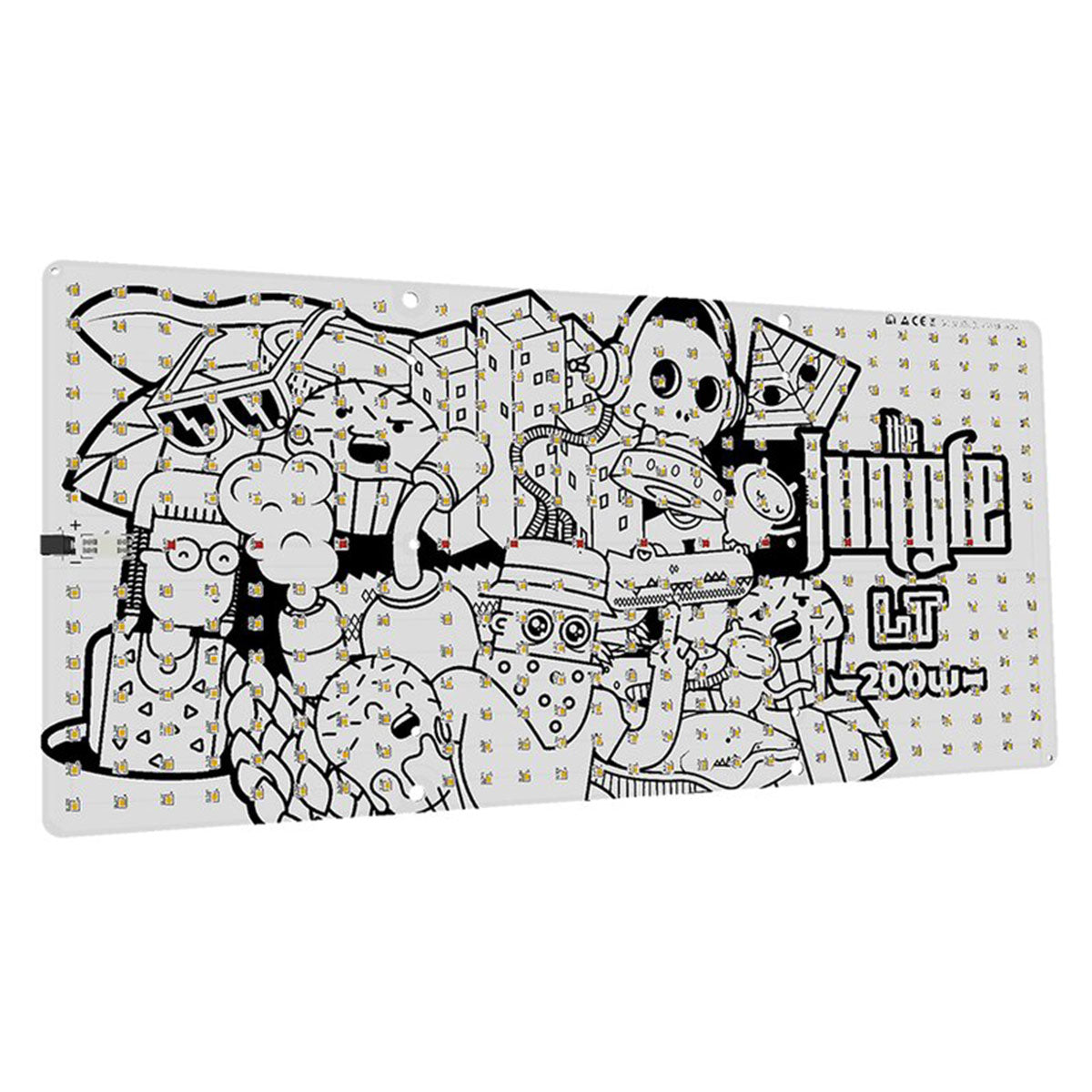 Nahaufnahme des The Jungle LED-Boards, Modell The Jackson LT 200W, mit detaillierter Illustration auf der Vorderseite, zeigt das charakteristische Design und die LED-Anordnung.