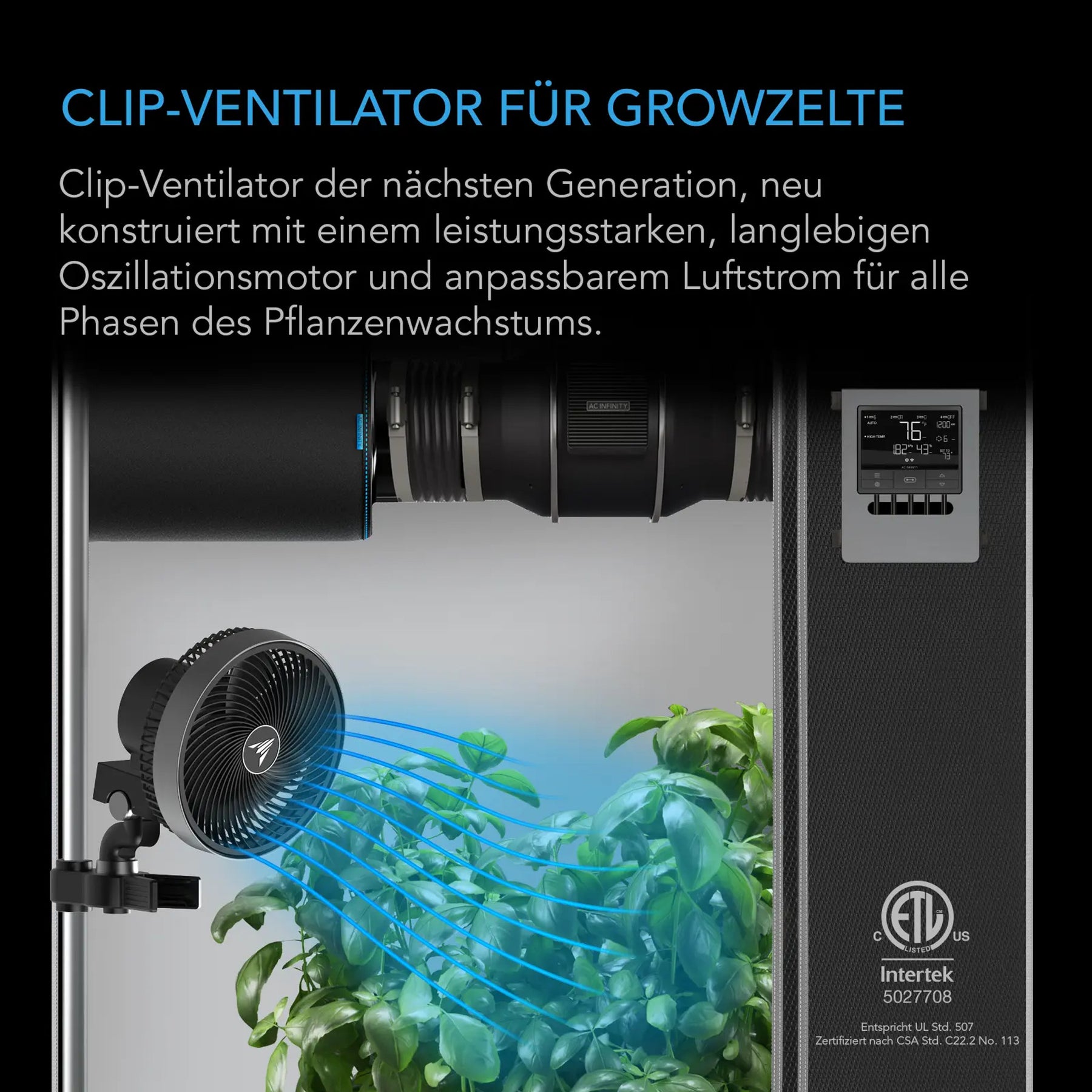 AC Infinity CLOUDRAY A6 Gen 2 oszillierender Growzelt Ventilator