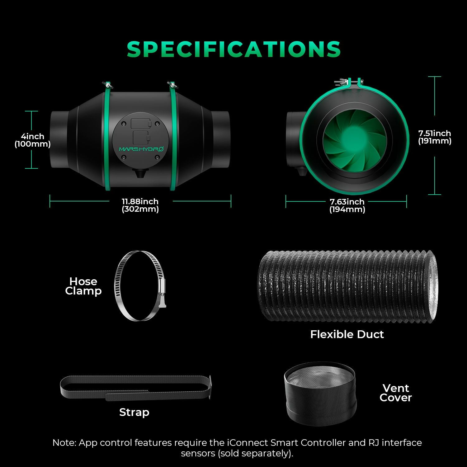 Mars Hydro iFresh 4" Abluftset 100 mm bis 350 m³/h