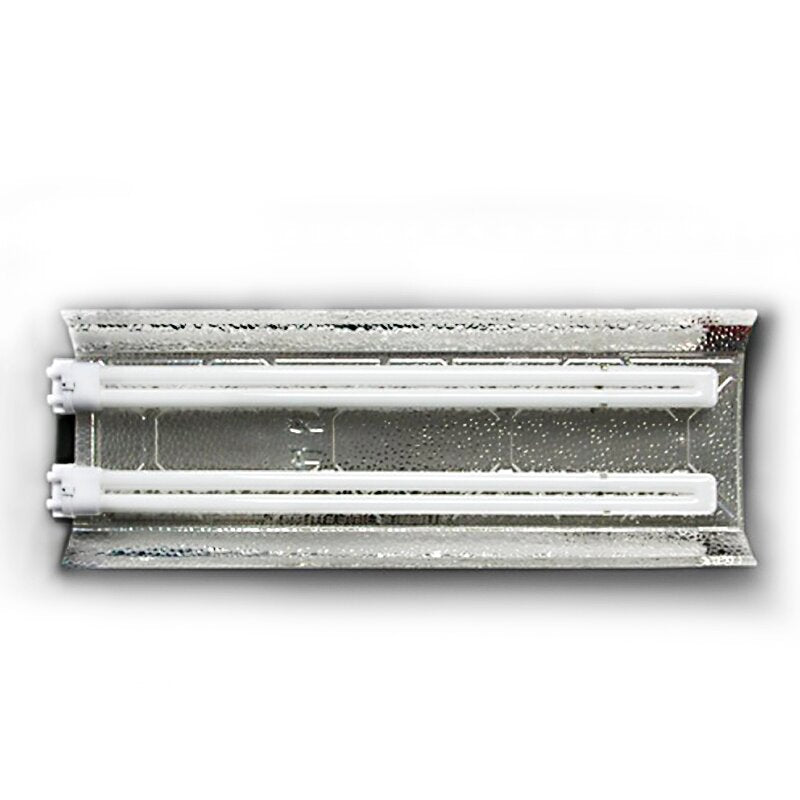 Reflektor-Set “Taifun TCL” mit zwei 75W-Blütenröhren, Farbtemperatur 2700K, ideal für Pflanzenbeleuchtung in der Blütephase.