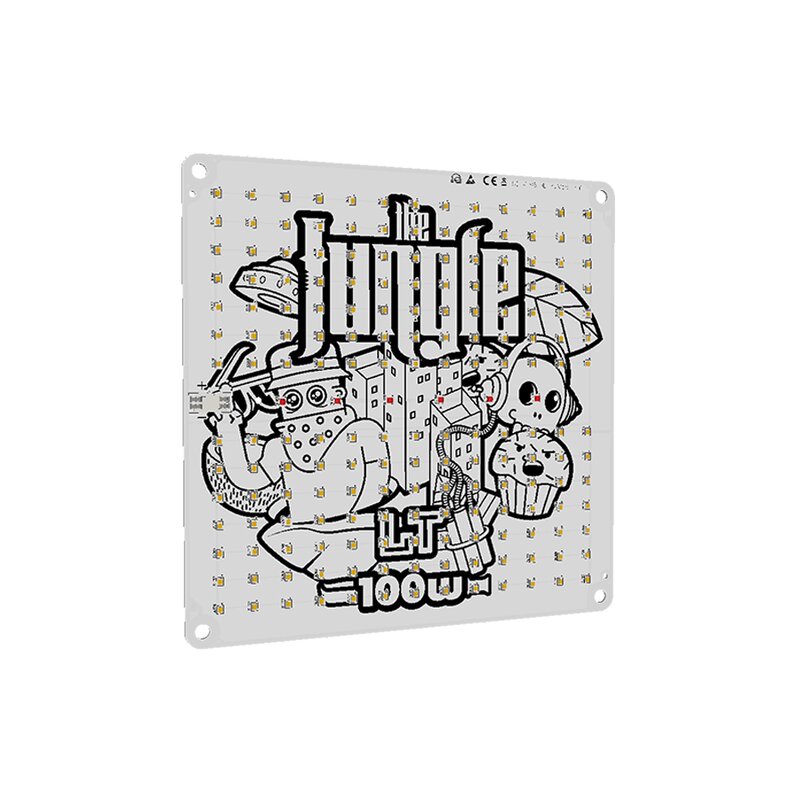 LED-Panel “The Jungle LT 100W” mit schwarzer Grafik, ideal für den Indoor-Anbau.