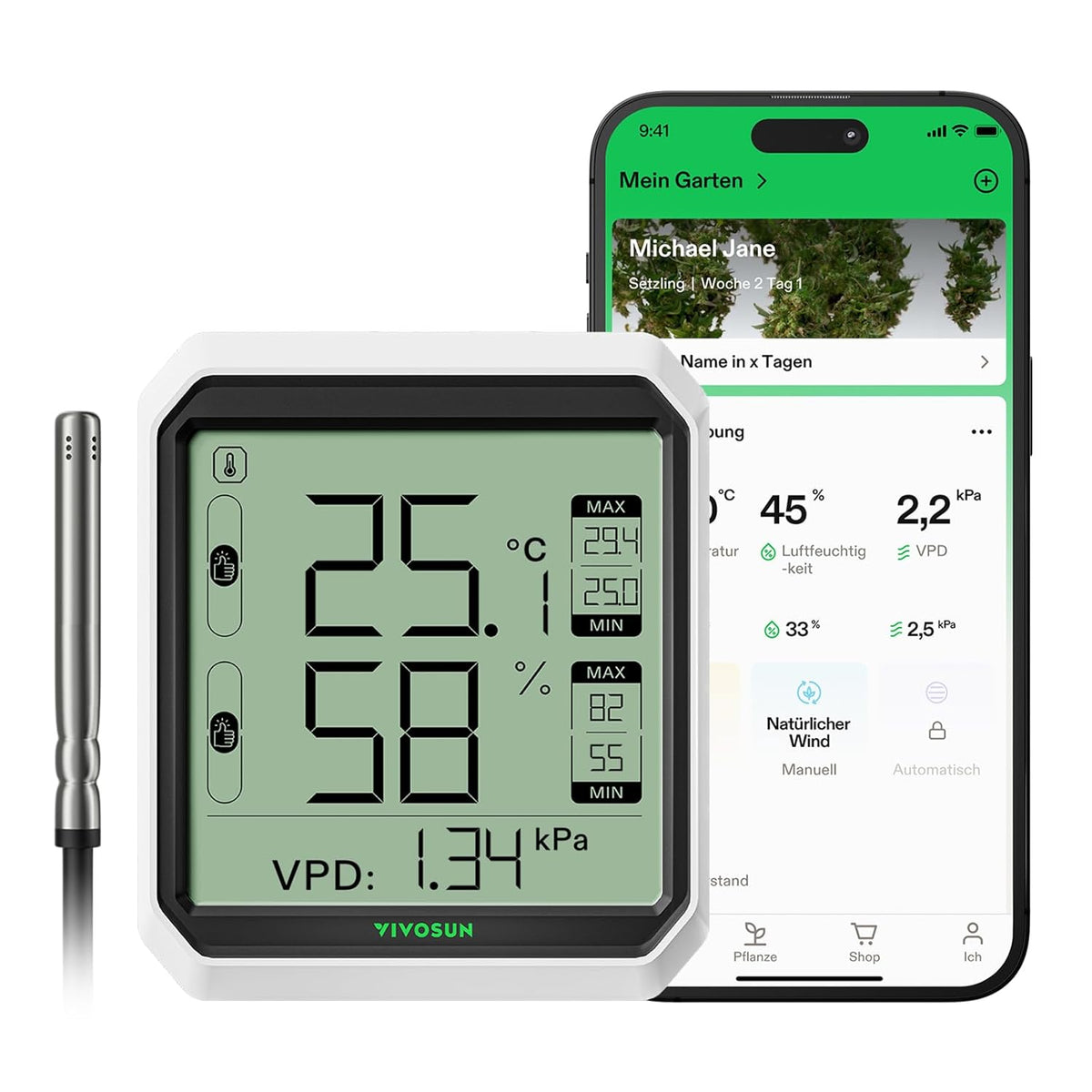 VIVOSUN AeroLab THB1S Bluetooth Thermometer mit Sensor