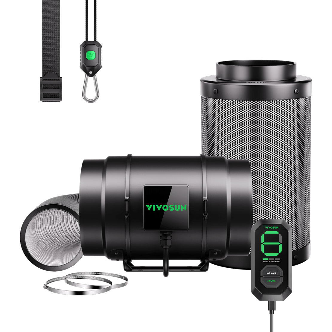 VIVOSUN AeroZesh G8 Smart Luftfiltration Kit 20 cm mit E12-Geschwindigkeitsregler