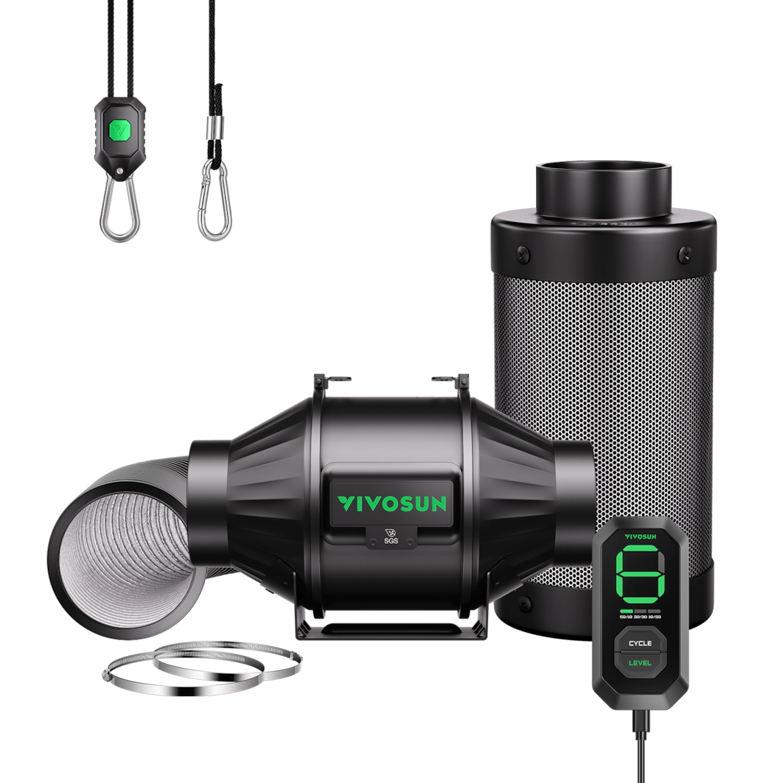 VIVOSUN AeroZesh T4 Smart Luftfiltration Kit 10 cm mit E12-Geschwindigkeitsregler