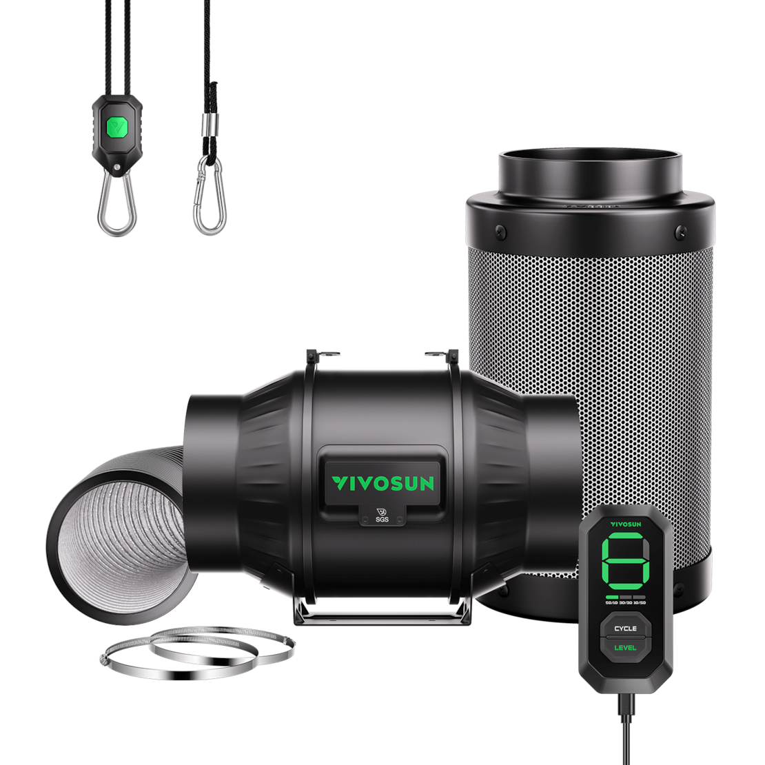 VIVOSUN AeroZesh T6 Smart Luftfiltration Kit 15 cm mit E12-Geschwindigkeitsregler