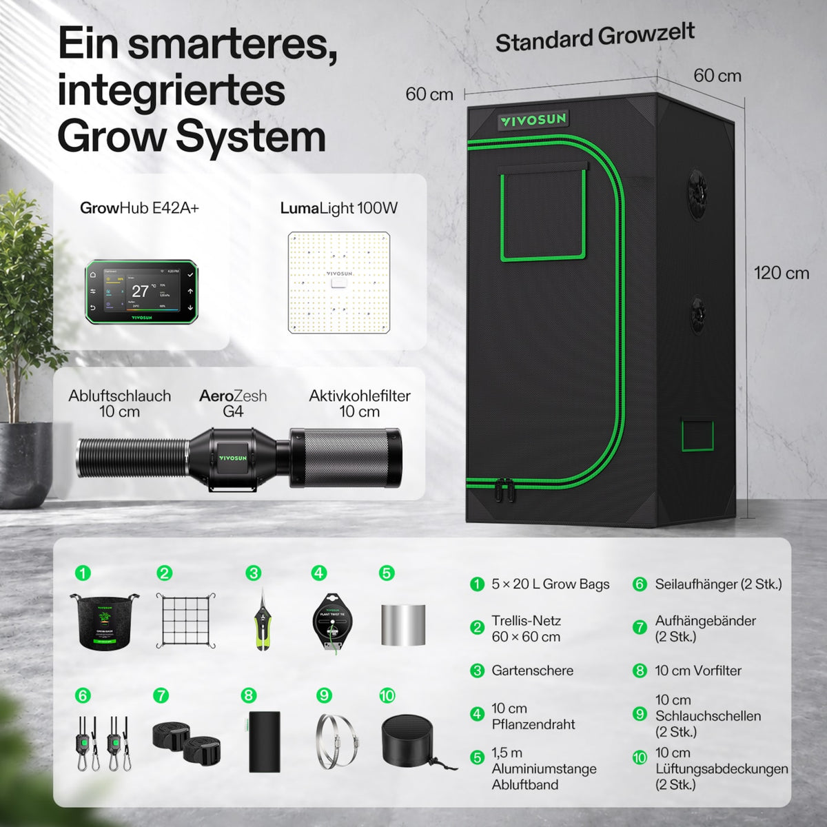 VIVOSUN Growbox Komplettset 60x60x120 cm LumaLight 100W