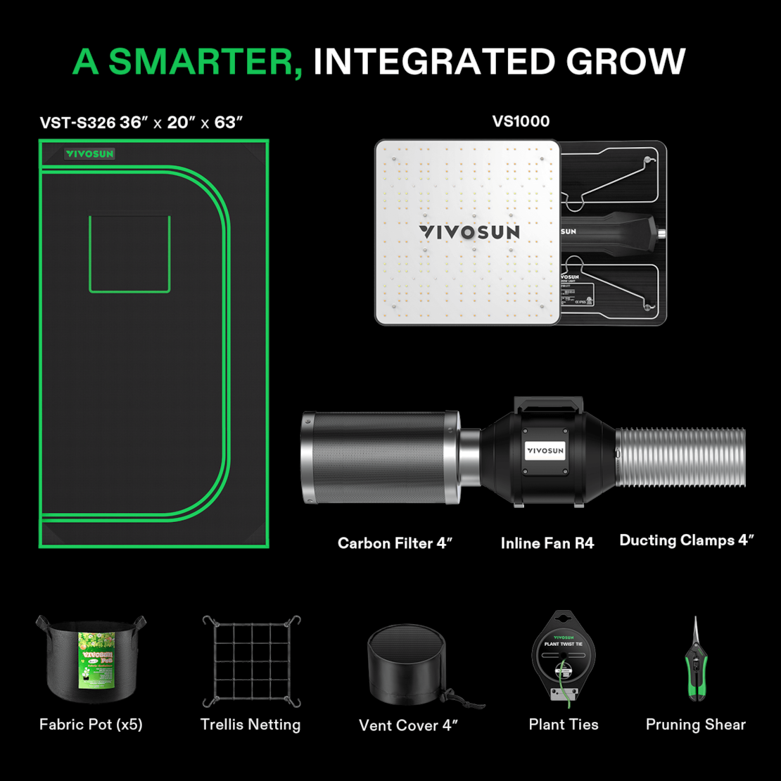 VIVOSUN Growbox Komplettset 90x50x160 cm VS1000 LED 100W