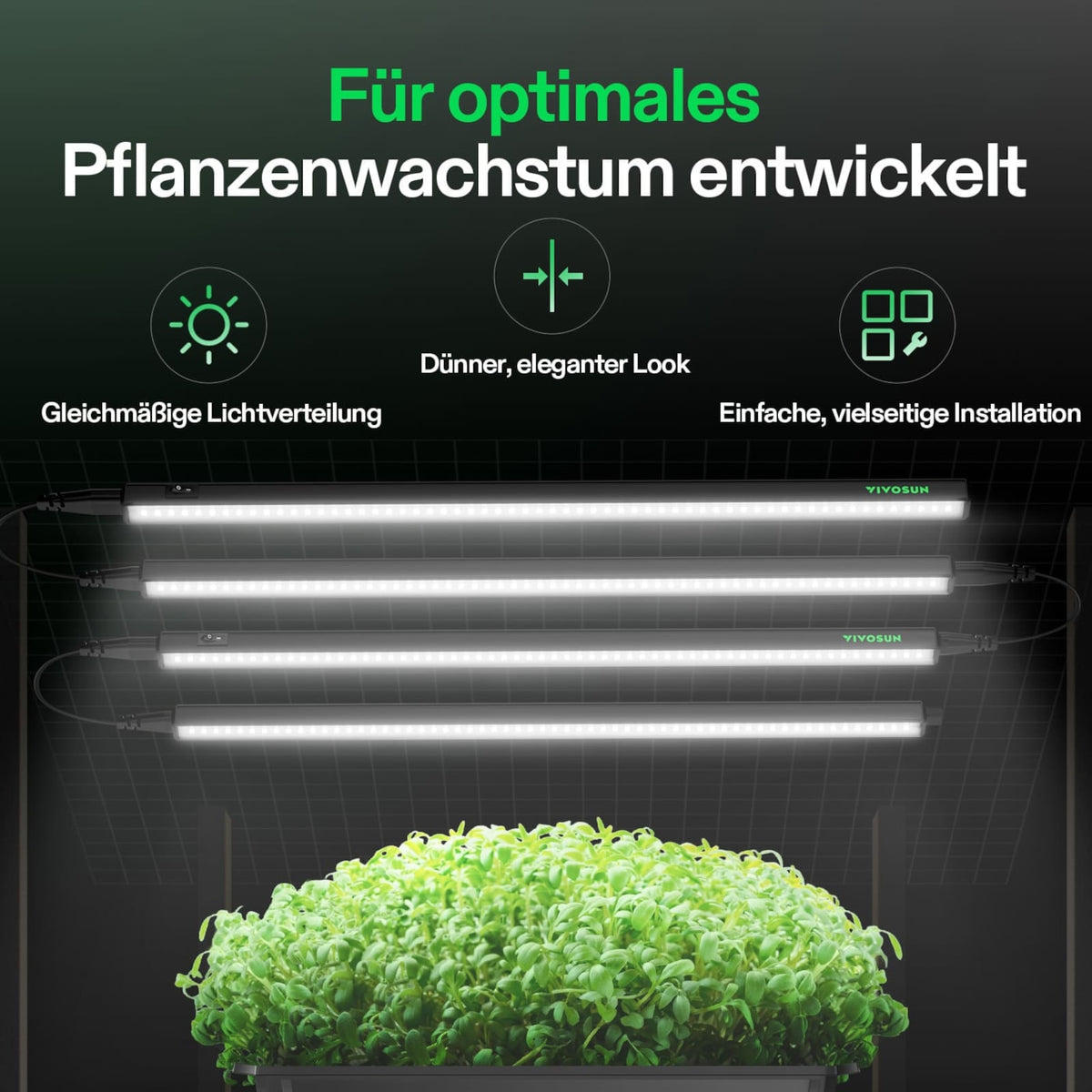 VIVOSUN T5 Linear LED Pflanzenbeleuchtung 60 W, 4er Set mit Timer und Dimmer