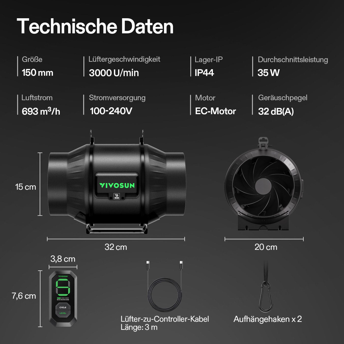 VIVOSUN AeroZesh T6 mit E12-Geschwindigkeitsregler