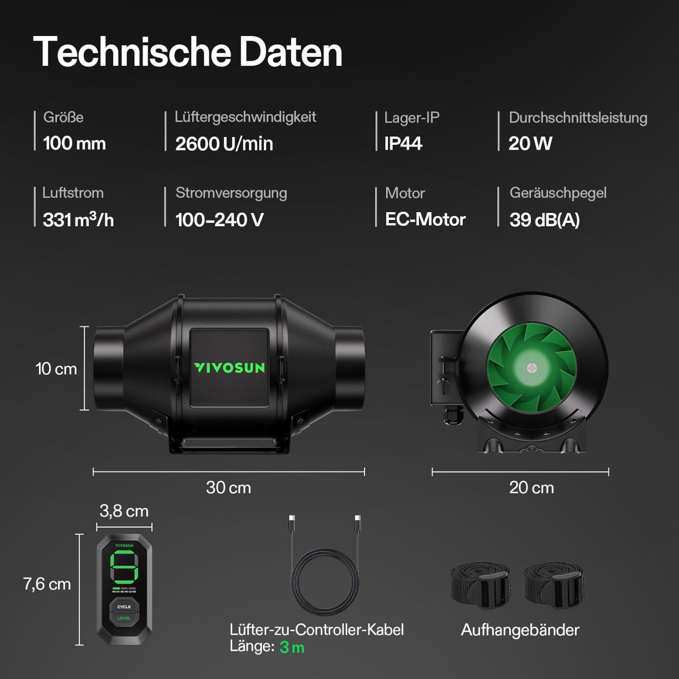 VIVOSUN AeroZesh G4 mit E12-Geschwindigkeitsregler