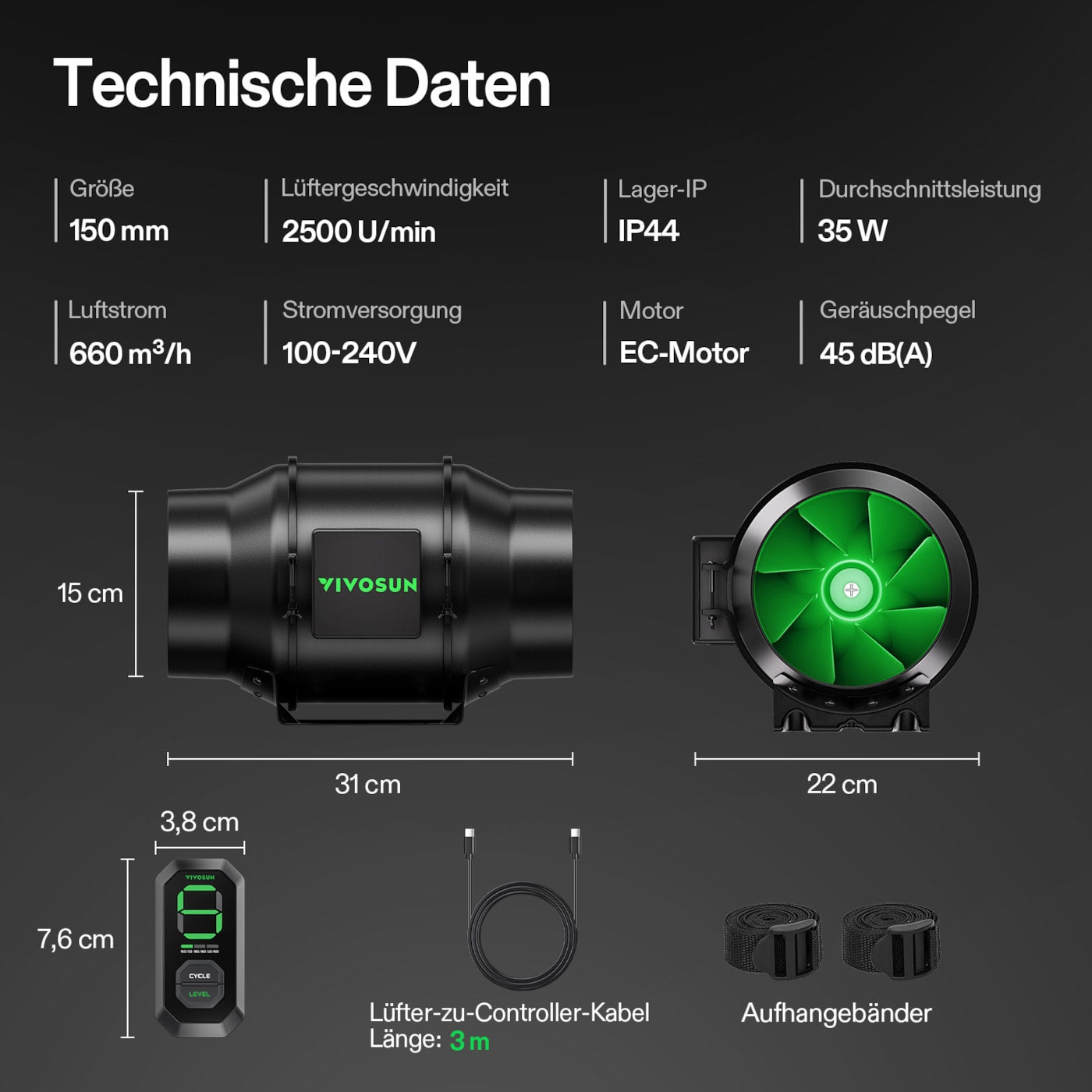 VIVOSUN AeroZesh G6 mit E12-Geschwindigkeitsregler