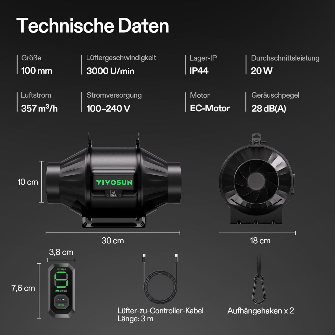 VIVOSUN AeroZesh T4 mit E12-Geschwindigkeitsregler