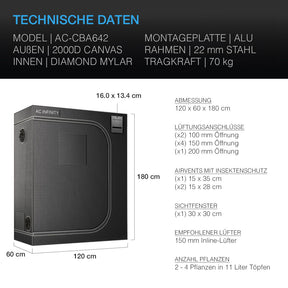 AC Infinity CLOUDLAB 642 Advance Grow Zelt 120x60x180 cm