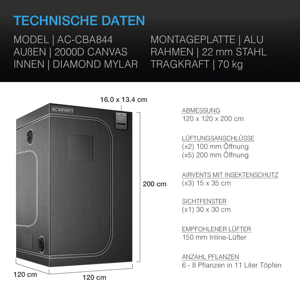 AC Infinity CLOUDLAB 844 Advance Grow Zelt 120x120x200 cm