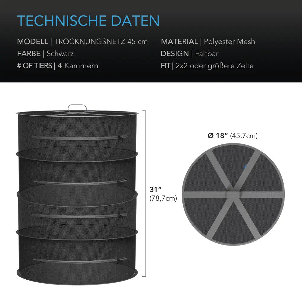 AC Infinity hängendes Trockengestell, 45 cm Durchmesser, vier Ebenen