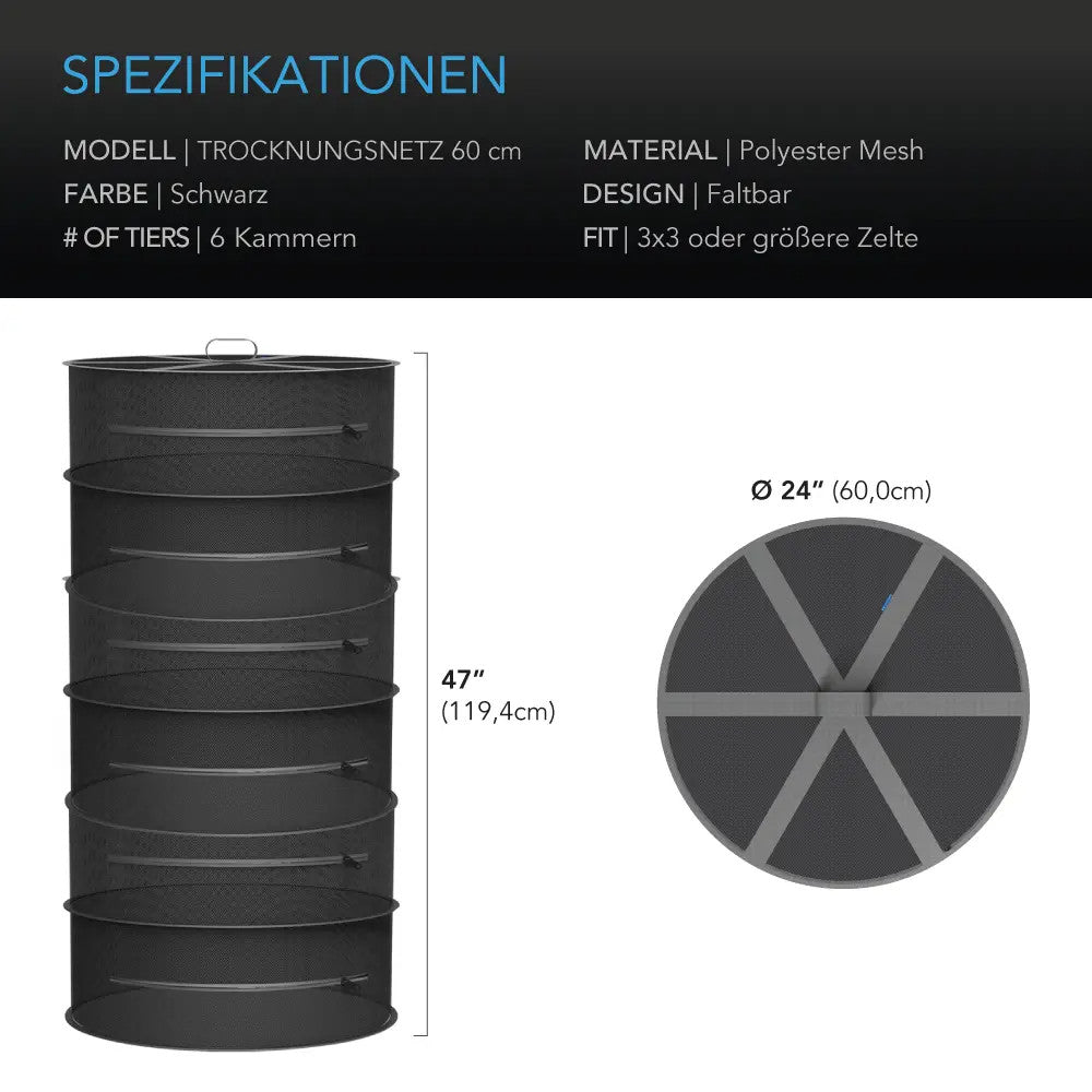 AC Infinity hängendes Trockengestell, 60 cm Durchmesser, sechs Ebenen