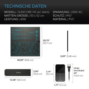 AC Infinity SUNCORE H5, Heizmatte für Keimlinge mit Digitalanzeige-Controller, 50,8 cm x 52,7 cm