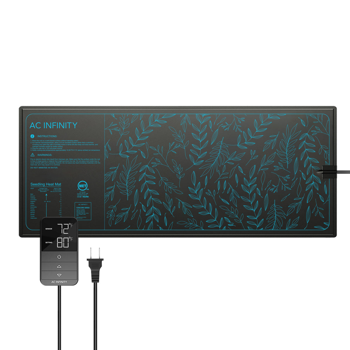 AC Infinity SUNCORE H7, Heizmatte für Keimlinge mit Digitalanzeige-Controller, 52,7 cm x 121,9 cm