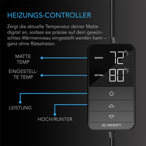 AC Infinity SUNCORE S3, wasserfeste Heizmatte für Keimlinge mit Heizungs-Controller, 25,4 cm x 52,7 cm