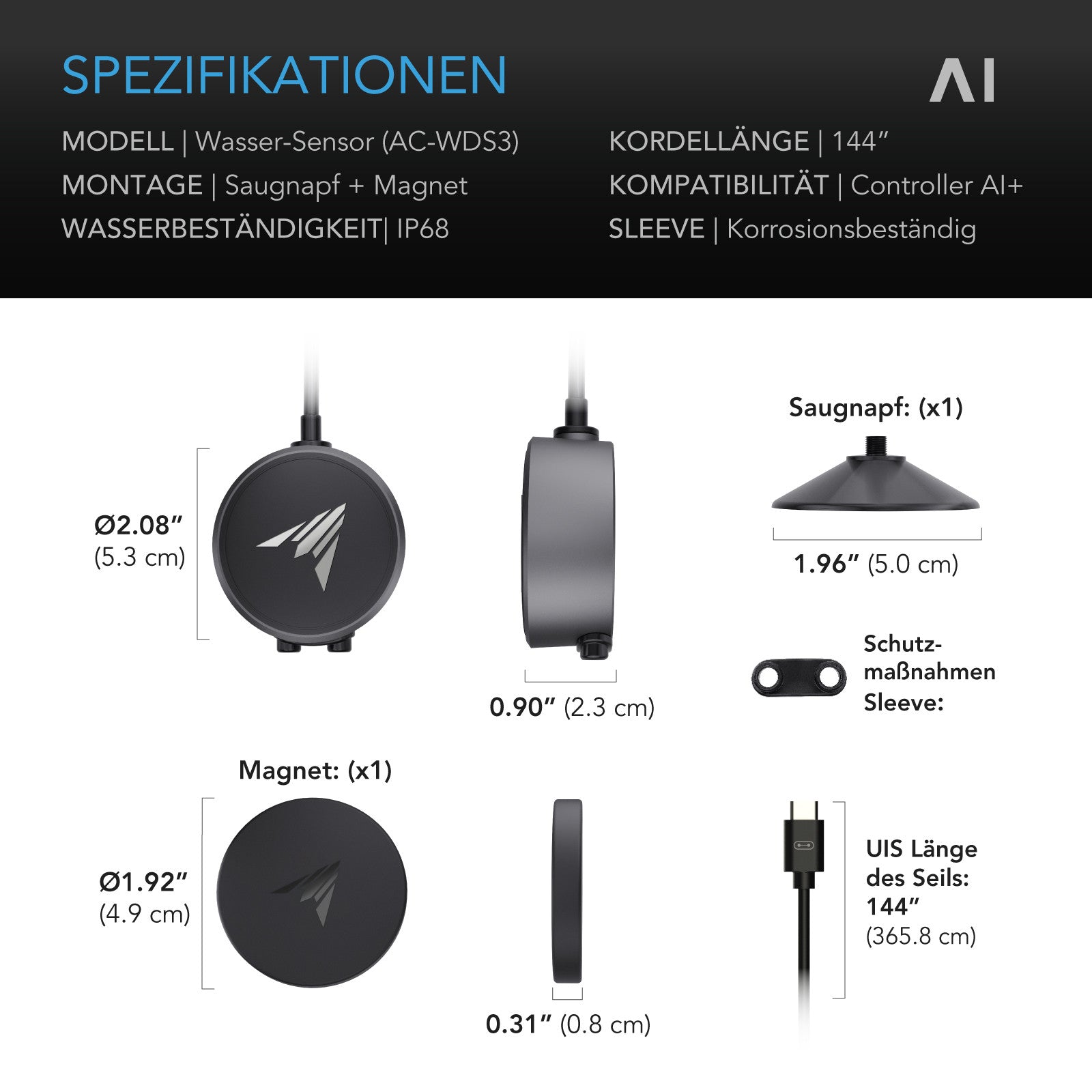 AC Infinity KI-Wassersensor zur Flüssigkeitserkennung