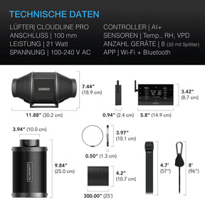 AC Infinity Luftfilter-Set AI 100 mm mit Controller AI+