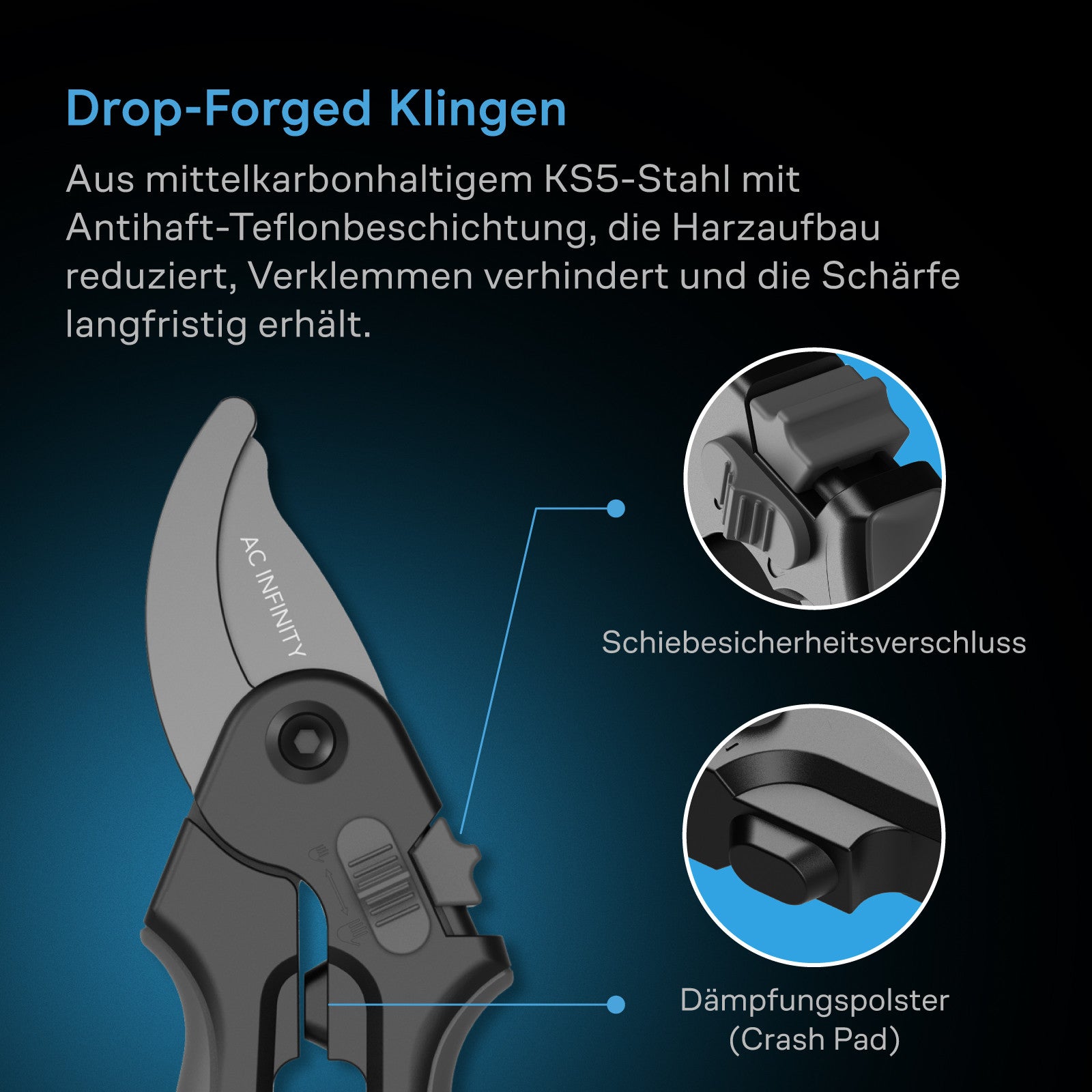 AC Infinity Präzisionsschere aus KS5-Mittelkarbonstahl, 20,3 cm Bypass-Klingen