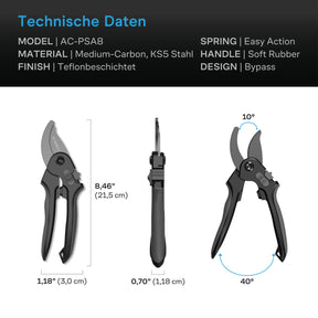 AC Infinity Präzisionsschere aus KS5-Mittelkarbonstahl, 20,3 cm Bypass-Klingen