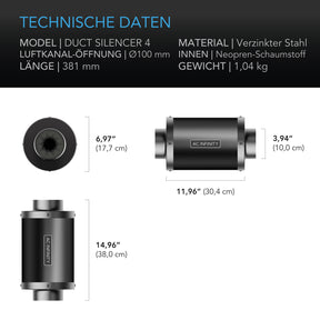 AC Infinity Rohrschalldämpfer, 100 mm