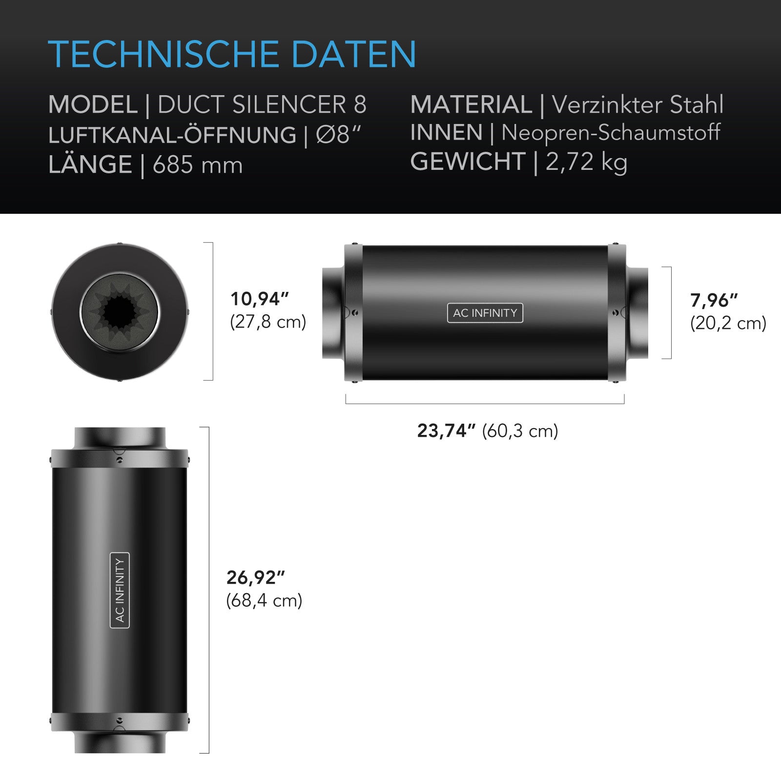 AC Infinity Rohrschalldämpfer, 200mm