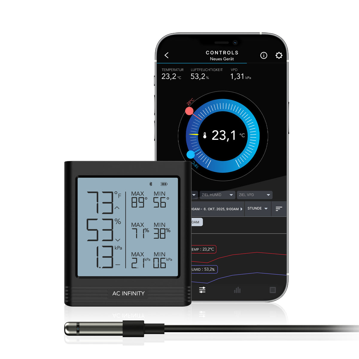 AC Infinity Smart Hygrometer B1 mit Display und externem Klimasensor