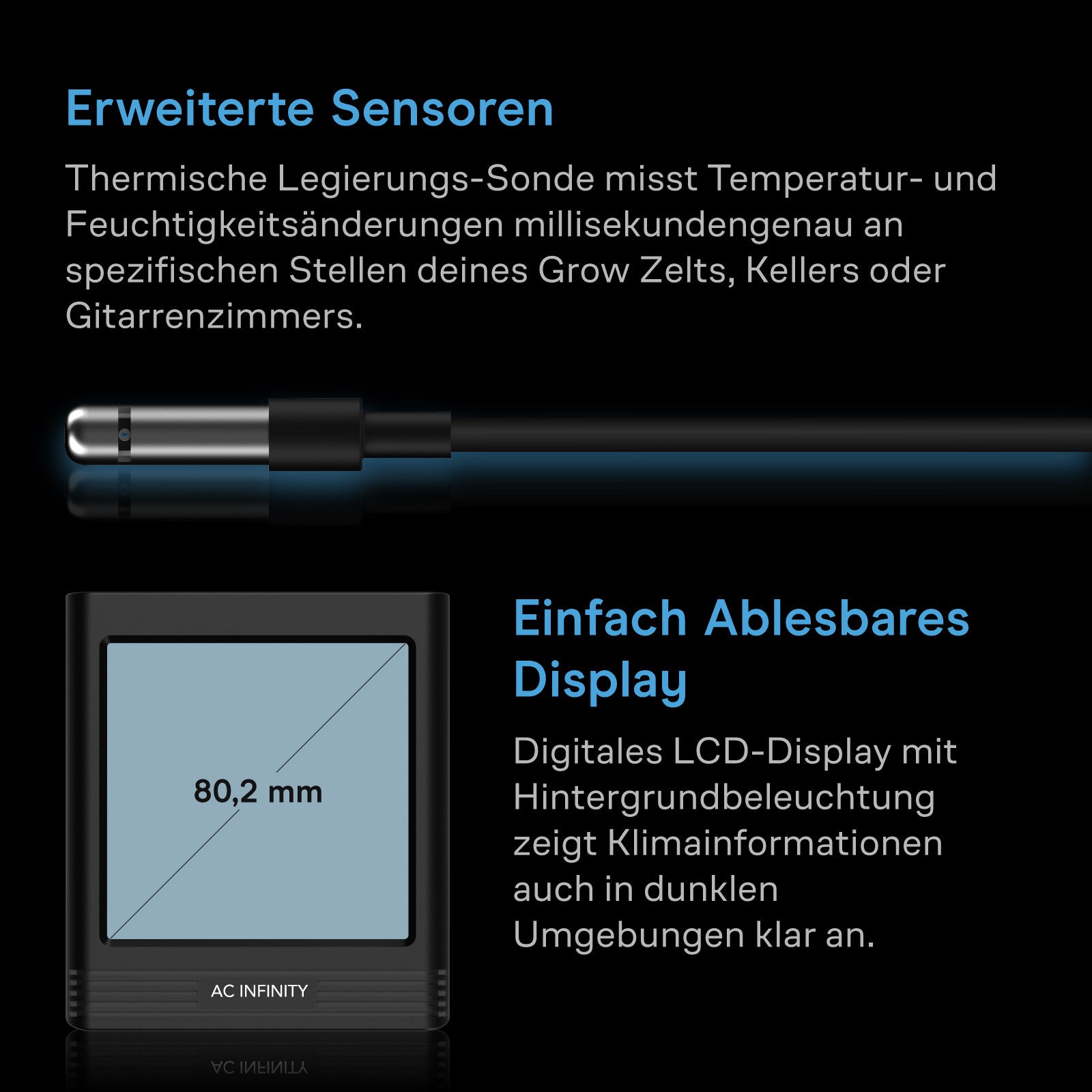 AC Infinity Smart Hygrometer B1 mit Display und externem Klimasensor