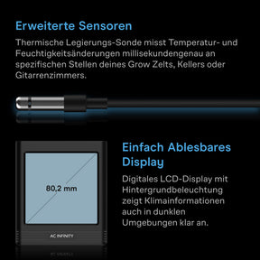 AC Infinity Smart Hygrometer B1 mit Display und externem Klimasensor