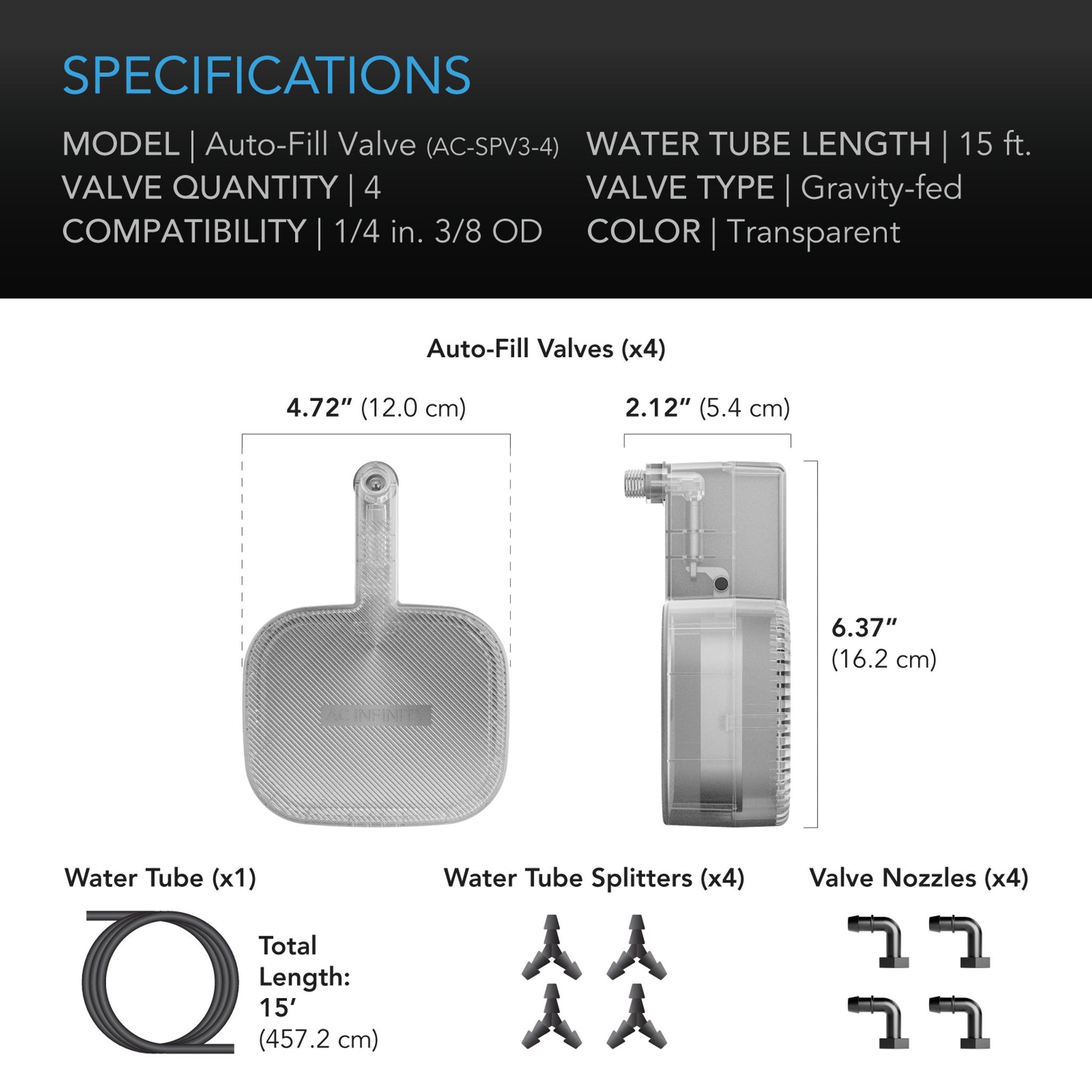 AC Infinity Automatisches Nachfüll-Ventil-Set für Selbstbewässerungs Basis, 4er Pack