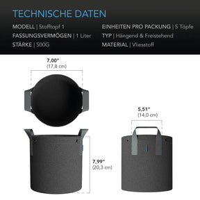 AC Infinity hochbelastbare wiederverwendbare Stofftöpfe, 3,8 Liter, 5er-Pack