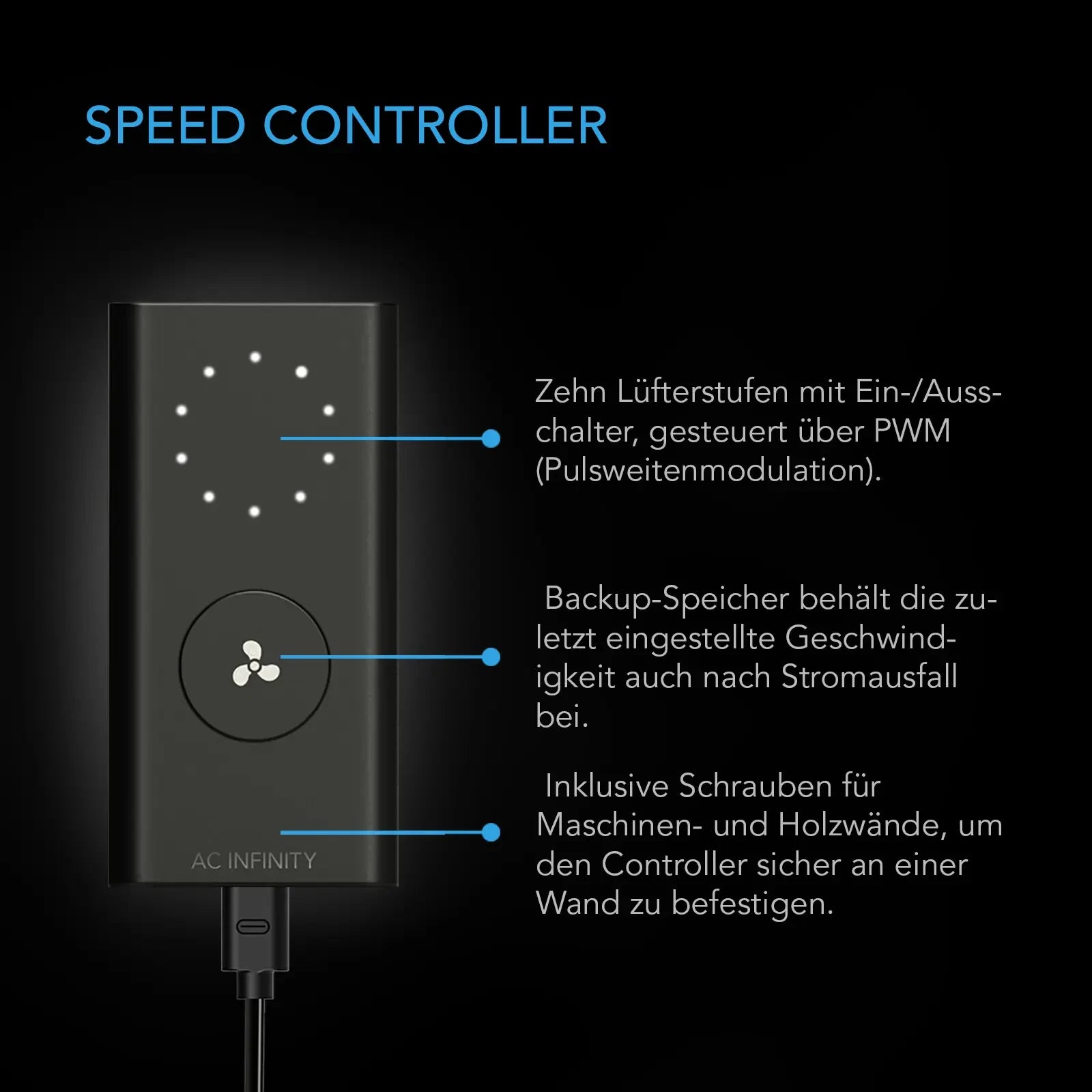 CLOUDLINE A4, Inline-Rohrventilator, 100 mm, Drehzahlregler