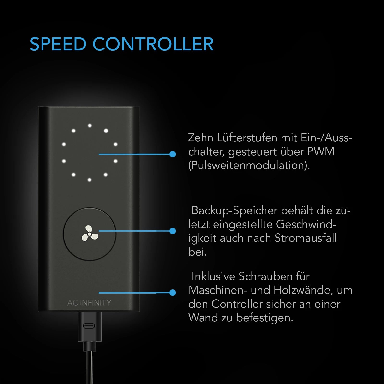 CLOUDLINE A8, Inline-Rohrventilator, 200 mm, Drehzahlregler