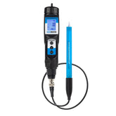 AQUAMASTER TOOLS S300 Pro 2 Substrat pH/Temp Messgerät, das Hauptgerät in schwarz mit blauem Display und abnehmbarer blauer pH-Elektrode, verbunden mit einem 90 cm langen Kabel.