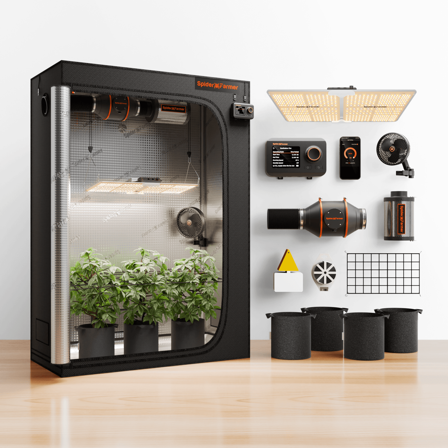 Spider Farmer Komplettset 120x60x180 cm Growbox Kit SF2000 mit GGS Controller