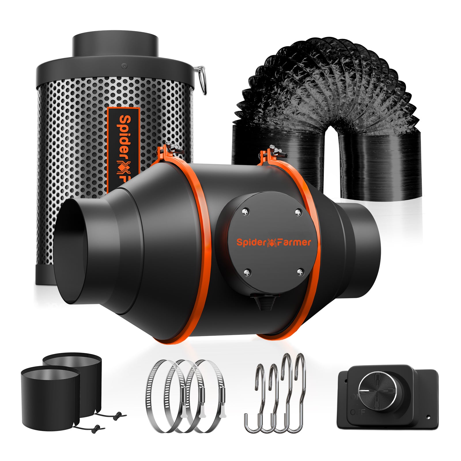 Spider Farmer Abluftset 100 mm EC-Lüfter mit Geschwindigkeitsregler– 350 m³/h