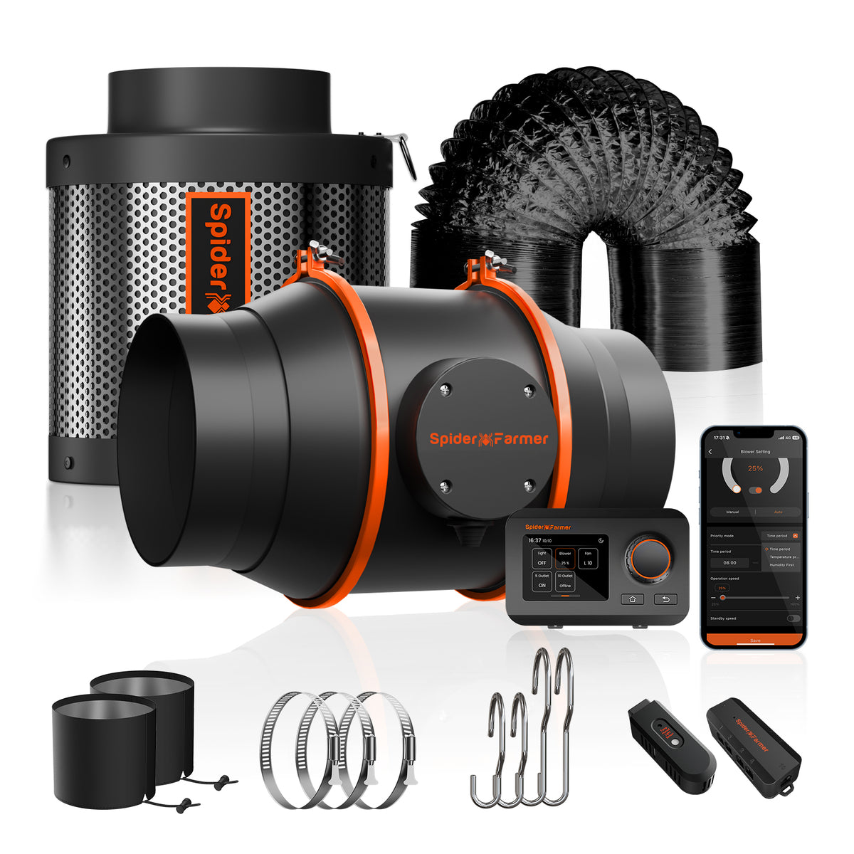 Spider Farmer Abluftset 150 mm EC-Lüfter mit GGS Controller – 686 m³/h