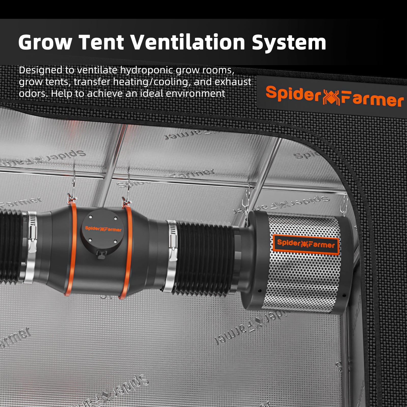 Spider Farmer Abluftset 150 mm EC-Lüfter mit Geschwindigkeitsregler– 686 m³/h