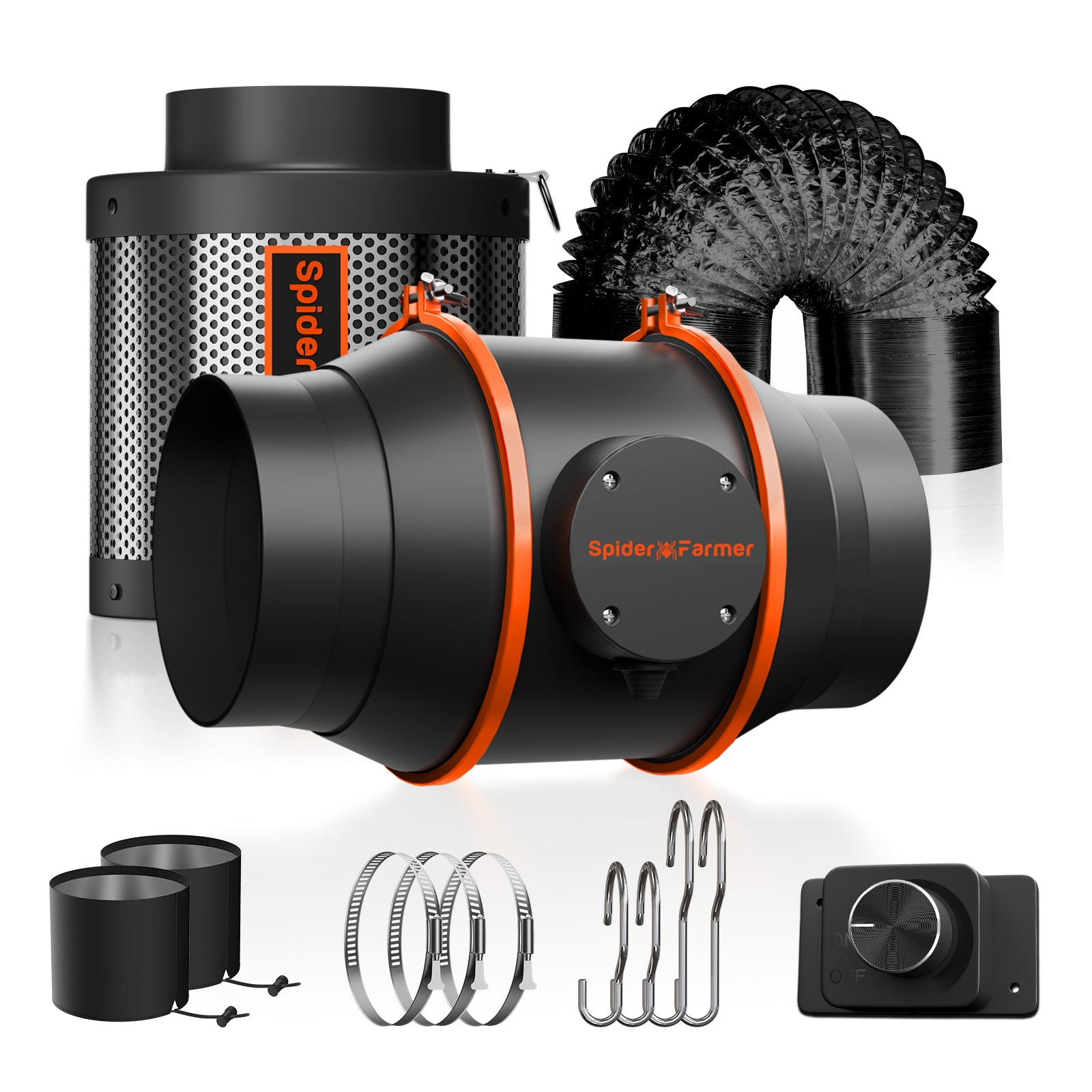 Spider Farmer Abluftset 150 mm EC-Lüfter mit Geschwindigkeitsregler– 686 m³/h