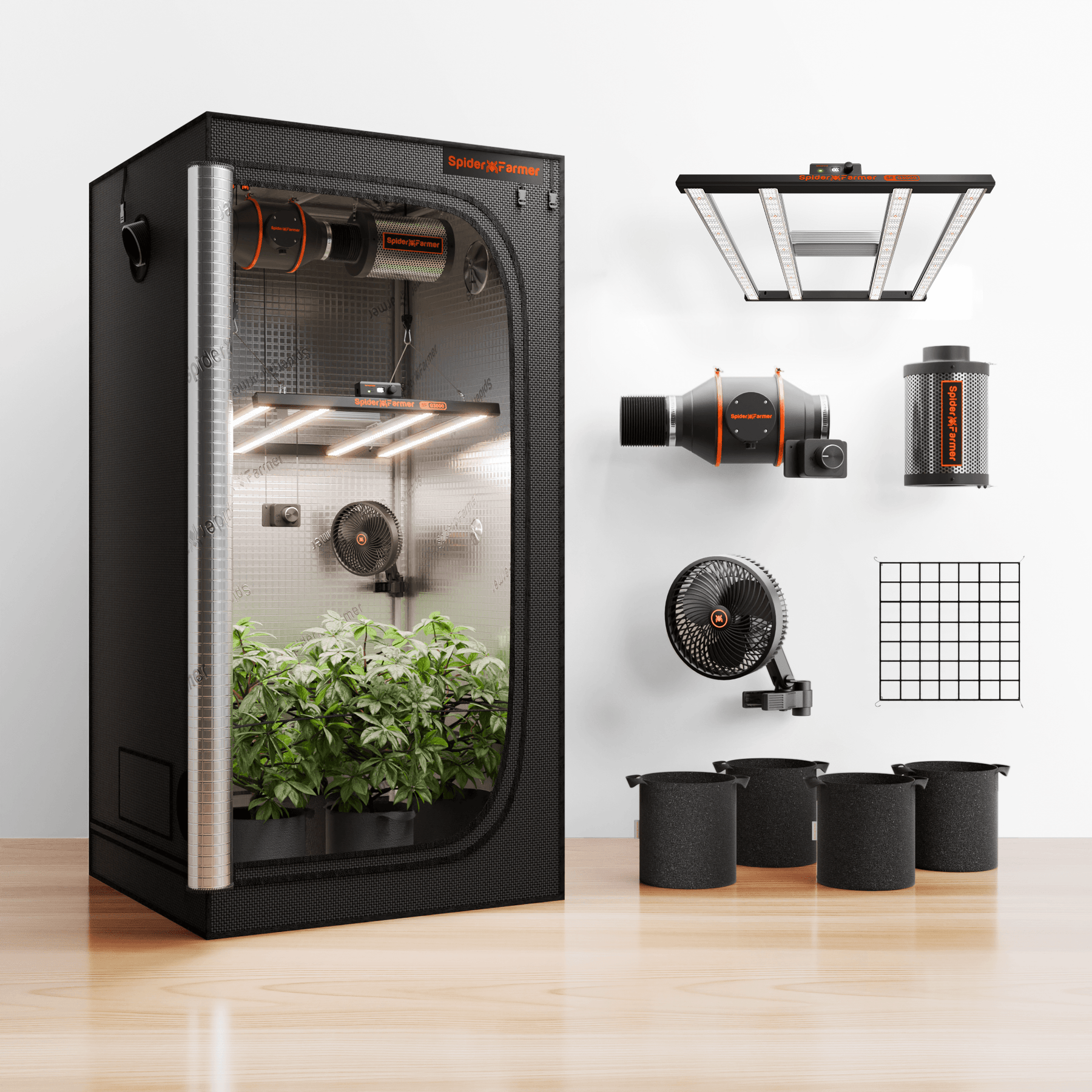 Spider Farmer Komplettset 90x90x180 cm Growbox G3000 LED mit Geschwindigkeitsregler